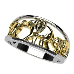 Bague Éléphant Africain En Argent Et Or