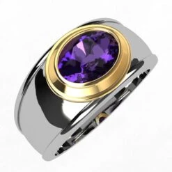 Bague Pour Homme Avec Pierre -Vivalatina Boutiqe Bague homme argent or amethyste 2 min