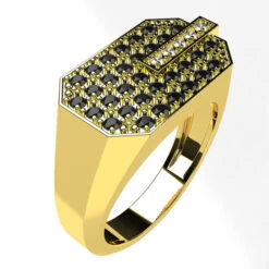 Bague Pour Homme Avec Diamants Noirs 20 Bague Pour Homme Avec Diamants Noirs -Vivalatina Boutiqe Bague homme diamant noir or jaune 18 carats 2