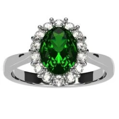 Bague Marguerite Avec Pierre D'Émeraude Et Diamants En Or