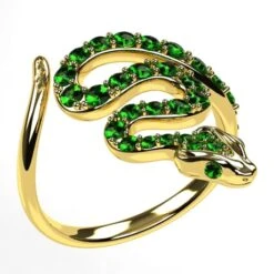 Bague Serpent En Or Sertie De Pierres D'Émeraudes -Vivalatina Boutiqe Bague serpent emeraude 11