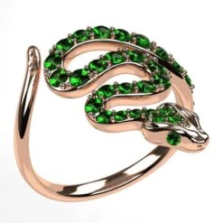 Bague Serpent En Or Sertie De Pierres D'Émeraudes -Vivalatina Boutiqe Bague serpent emeraude 3