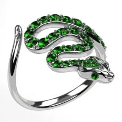 Bague Serpent En Or Sertie De Pierres D'Émeraudes -Vivalatina Boutiqe Bague serpent emeraude 7