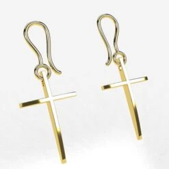 Boucles D'Oreilles Croix En Or 18k