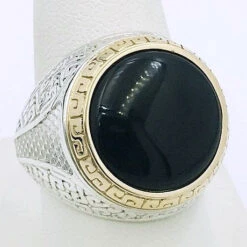 Chevalière Pierre D'Onyx Noire Pour Homme En Argent Massif -Vivalatina Boutiqe Chevaliere ethnique onyx 1