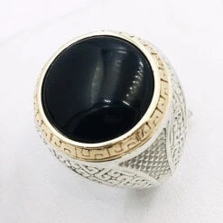 Chevalière Pierre D'Onyx Noire Pour Homme En Argent Massif -Vivalatina Boutiqe Chevaliere ethnique onyx 5