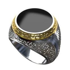 Chevalière Pierre D'Onyx Noire Pour Homme En Argent Massif