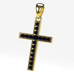 Pendentif Croix Pierres De Saphir En Or -Vivalatina Boutiqe Pendentif croix saphir 9