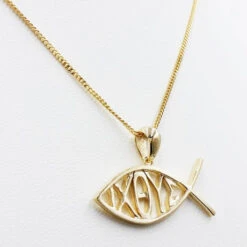 Pendentif Poisson Chrétien ICHTUS -Vivalatina Boutiqe Pendentif poisson christ ichtus or jaune 18 carats 2