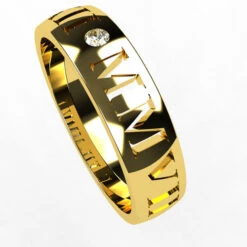 Alliance Romaine En Or Massif Avec Gravure De La Date De Mariage En Écriture Romaine -Vivalatina Boutiqe alliance romaine or jaune 18 carats