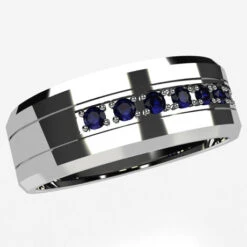 Grosse Alliance Saphirs Bleus Pour Homme -Vivalatina Boutiqe alliancehommesaphirorblanc18carats 5