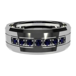 Grosse Alliance Saphirs Bleus Pour Homme -Vivalatina Boutiqe alliancehommesaphirorblanc18carats 6
