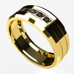 Grosse Alliance Saphirs Bleus Pour Homme -Vivalatina Boutiqe alliancehommesaphirorjaune18carats 1