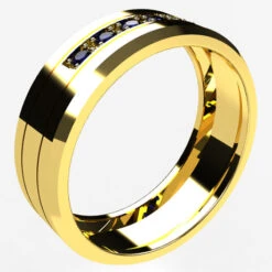 Grosse Alliance Saphirs Bleus Pour Homme -Vivalatina Boutiqe alliancehommesaphirorjaune18carats 3