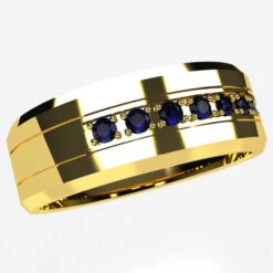 Grosse Alliance Saphirs Bleus Pour Homme -Vivalatina Boutiqe alliancehommesaphirorjaune18carats 5