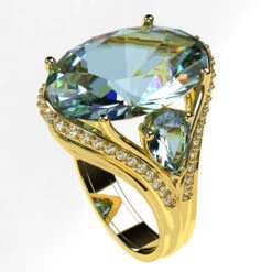 Bague Avec Grosse Pierre D'Aigue-marine -Vivalatina Boutiqe bagueaiguemarineorjaune18carats