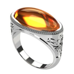 Bague Ambre Pour Homme -Vivalatina Boutiqe bagueambreorblanc18carats