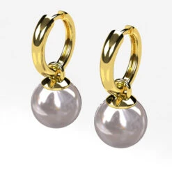Boucles D'Oreilles En Or Avec De Grosses Perles Blanches 10 Mm -Vivalatina Boutiqe bouclesoreillesgrosseperleorjaune18carats