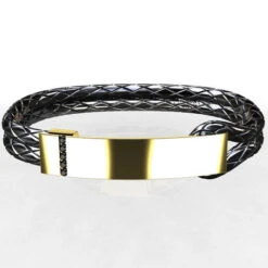 Bracelet Pour Homme En Cuir Et Or -Vivalatina Boutiqe bracelet homme cuir et or jaune 18 carats 2