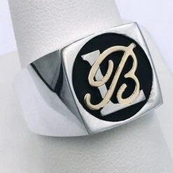 Chevalière Pour Homme En Argent Avec Initiales En Or Ou Platine