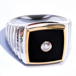 Chevalière Pour Homme En Argent Et Pierre D'Onyx