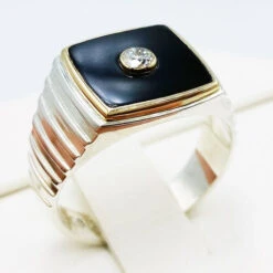 Chevalière Pour Homme En Argent Et Pierre D'Onyx -Vivalatina Boutiqe chevaliere or argent et diamant 5