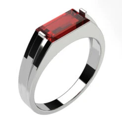 Chevalière Grenat Rouge Pour Homme -Vivalatina Boutiqe chevaliere pierre grenat rouge or blanc 18 carats 2