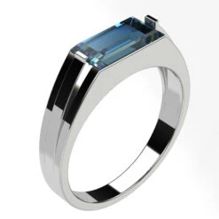 Chevalière Pierre De Topaze Bleue -Vivalatina Boutiqe chevaliere pierre topaze bleue or blanc 18 carats