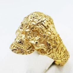Bague Tête De Mort En Or 19 Bague Tête De Mort En Or -Vivalatina Boutiqe chevalieretetedemortmexicaineenorjaune18carats 13