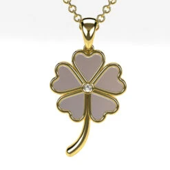 Collier Trèfle En Nacre Naturelle -Vivalatina Boutiqe colliertreflenacreorjaune18carats 3