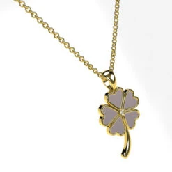 Collier Trèfle En Nacre Naturelle -Vivalatina Boutiqe colliertreflenacreorjaune18carats 4
