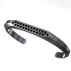 Jonc Pour Homme En Argent Avec Diamants Noirs