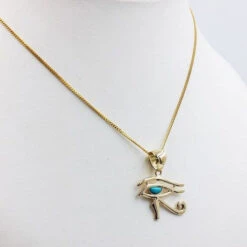 Pendentif Oeil D'Horus -Vivalatina Boutiqe pendentifoeilhorusorjaune18caratspierredeturquoise 3