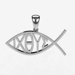 Pendentif Poisson Chrétien ICHTUS -Vivalatina Boutiqe pendentifpoissonchristichtusorblanc18carats3
