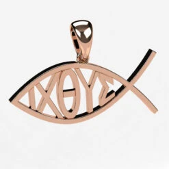Pendentif Poisson Chrétien ICHTUS -Vivalatina Boutiqe pendentifpoissonchristichtusorrose18carats2